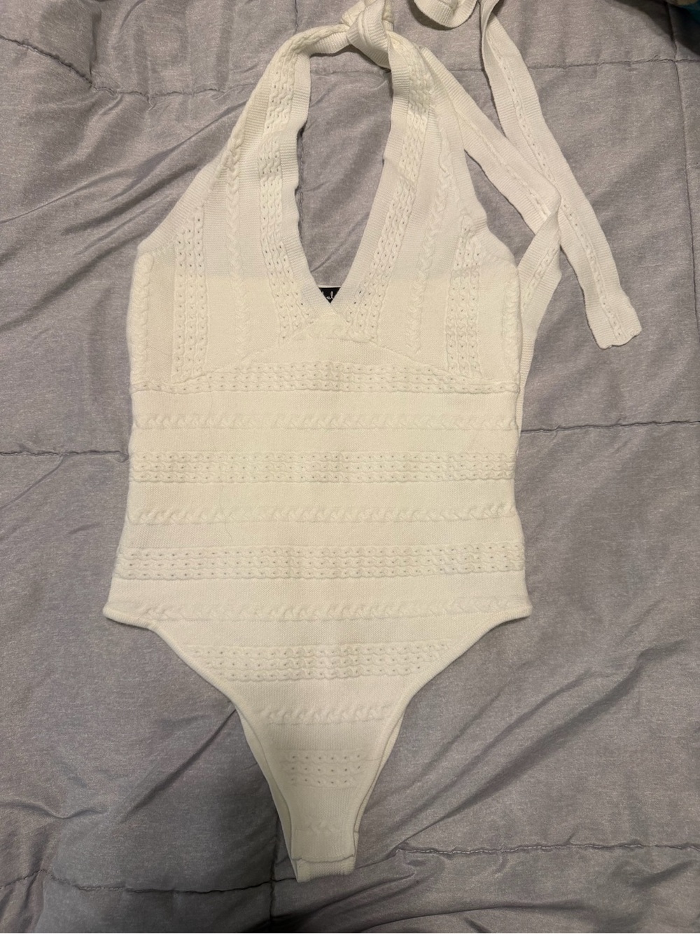 Lulu's Ivory Knit Halter Bodysuit